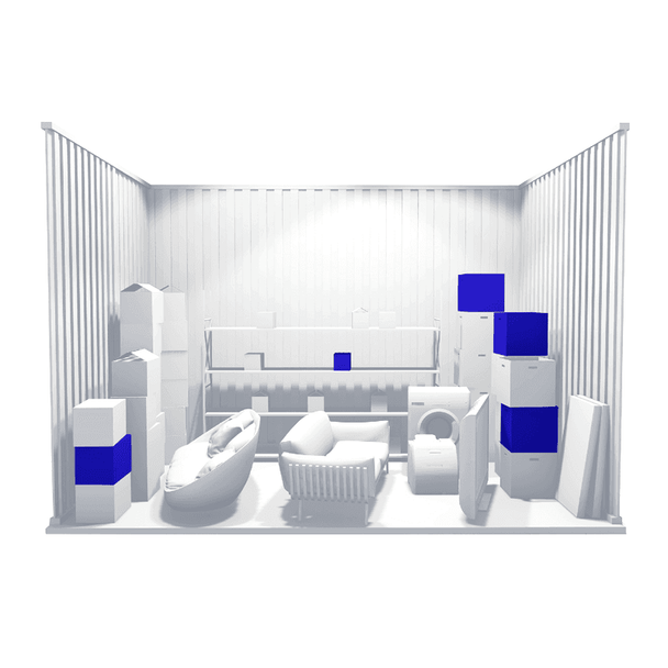 Spacious 125sqft self storage unit with various items