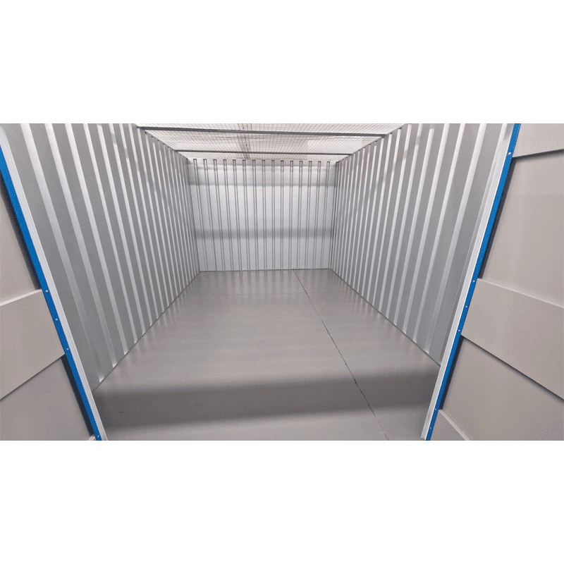 Empty secure 150sqft self storage unit interior